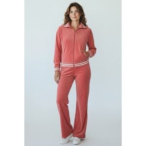 Vtg Sutton Studio Bloomingdale's 2 Piece Velour Pink Track Suit Women's Medium